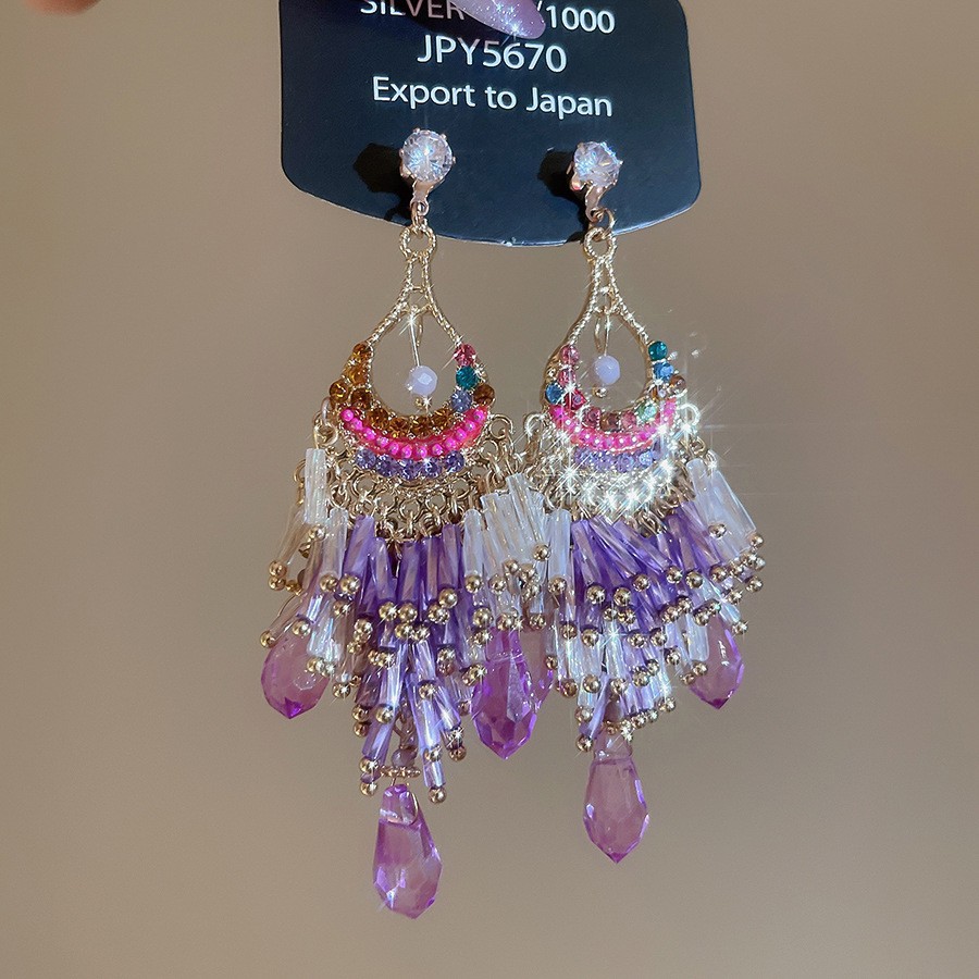 Aguja de plata con diamantes de cristal pendientes de bordilla estilo nacional pendientes de temperamento pequeño ligero lujo de alta calidad industria pesada exageración pendientes