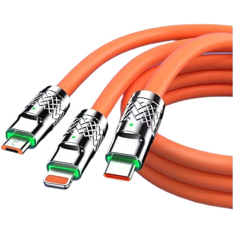 120W tres en uno cable de datos adecuado para Huawei Apple Android tres en uno de carga rápida teléfono móvil cable de carga