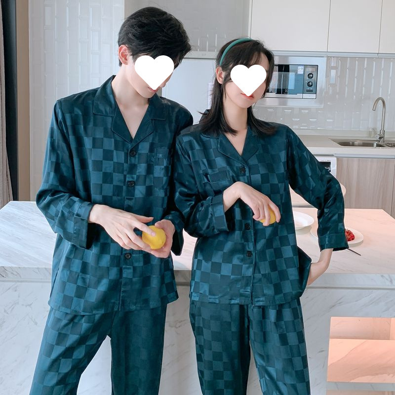 체크무늬 블루 스타일의 긴팔바지