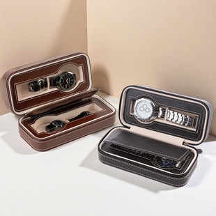 One Piece 2-Digit Zipper Watch Bag Pu Leather Watch Storage Box Travel Portable Watch Protection Box Independent Packaging