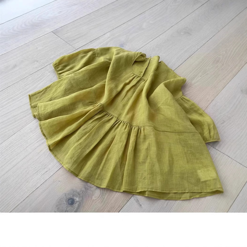 100 Ramie Japanese Style Back Design Shirt Lightweight Puff Sleeve Doll Shirt Loose Slim-fit Top Women