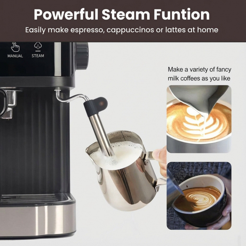 Italian-Style Coffee Machine for Home Use, Small Semi-Automatic 20Bar Espresso Machine with Milk Frother, Export Model Italian-Style Coffee Machine for Home Use, Small Semi-Automatic 20Bar Espresso Machine with Milk Frother, Export Model