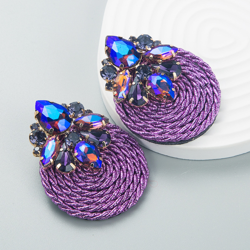 Fashion Geometric Glass Diamond Braided Earrings display picture 4