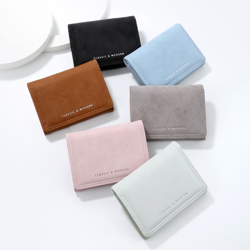Lini'An's New Frosted Short Wallet for Women, Korean Style, Simple Retro Style, Mini Wallet, Portable Folding Coin Purse