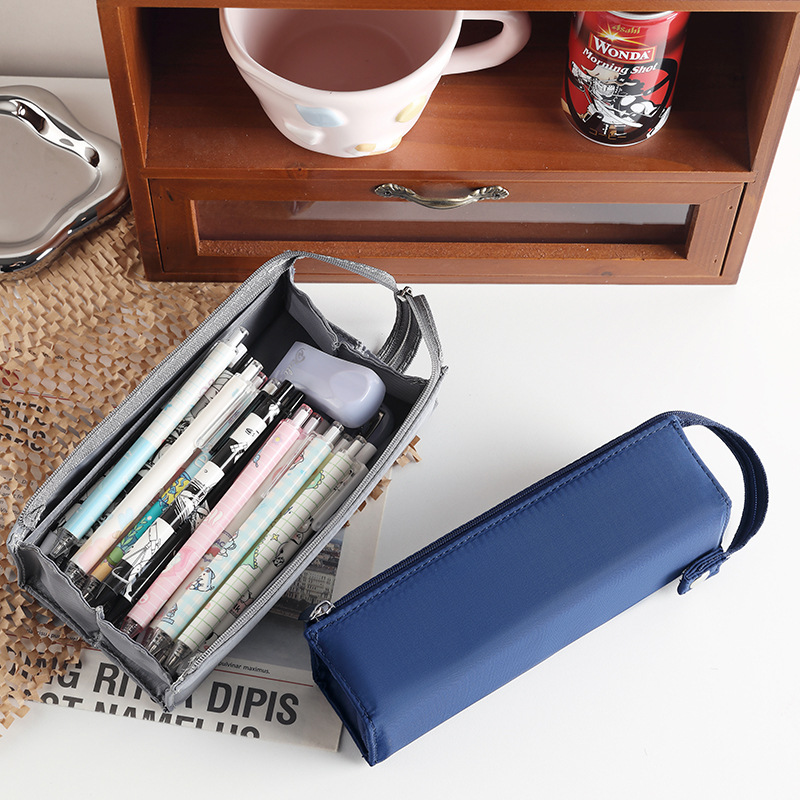 Estuche de lápices tridimensional creativo de estilo japonés, cuadrado, abierto por ambos lados, con asa, bolsa de papelería de gran capacidad para estudiantes.