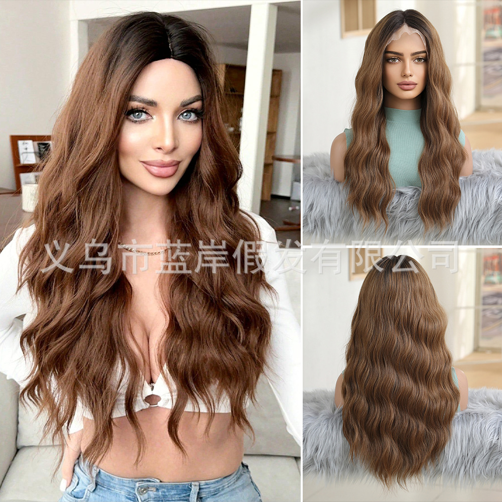 Nuevo producto gradiente gris color popular estilo europeo y americano 13*6 peluca de encaje de área grande costura libre transpirable y cómodo tocado