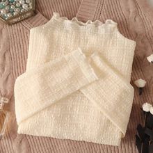 感白色蕾丝打底衫女毛衣内搭纱衣秋冬新款透视半高领网纱上衣