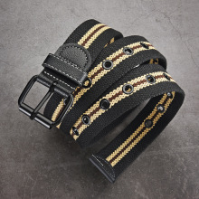 皮带男士帆布条纹镂空气眼装饰学生青年休闲军训黑色针扣女士腰带