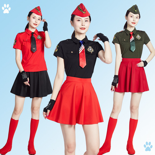 New sailor dance clothing summer short-sleeved T-shirt lapel top new armband square dance skirt performance clothing cotton