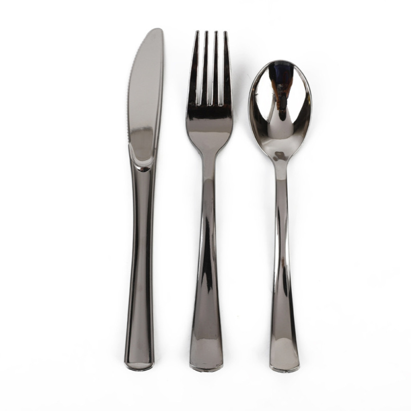 Disposable Plastic Knife, Fork and Spoon Electroplated Knife, Fork and Spoon Thickeneded and Reinforced Food Grade Ps Plastic Knife, Fork and Spoon