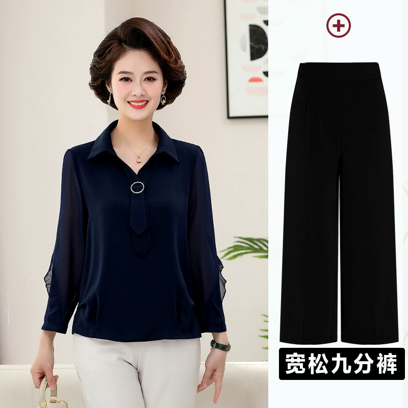 Spring shiffon set, autumn summer shirt for elderly