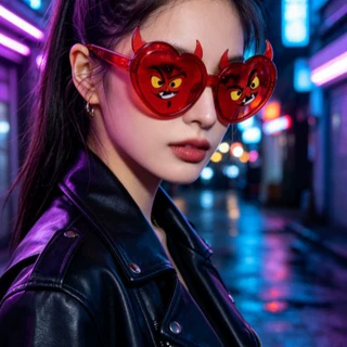 欧美万圣节派对搞怪防紫外线眼镜 恶魔角桃心生日聚会cos太阳镜