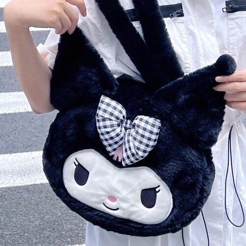 Plush shoulder bag for women  spring new student class bag cartoon cute girl large capacity handbag