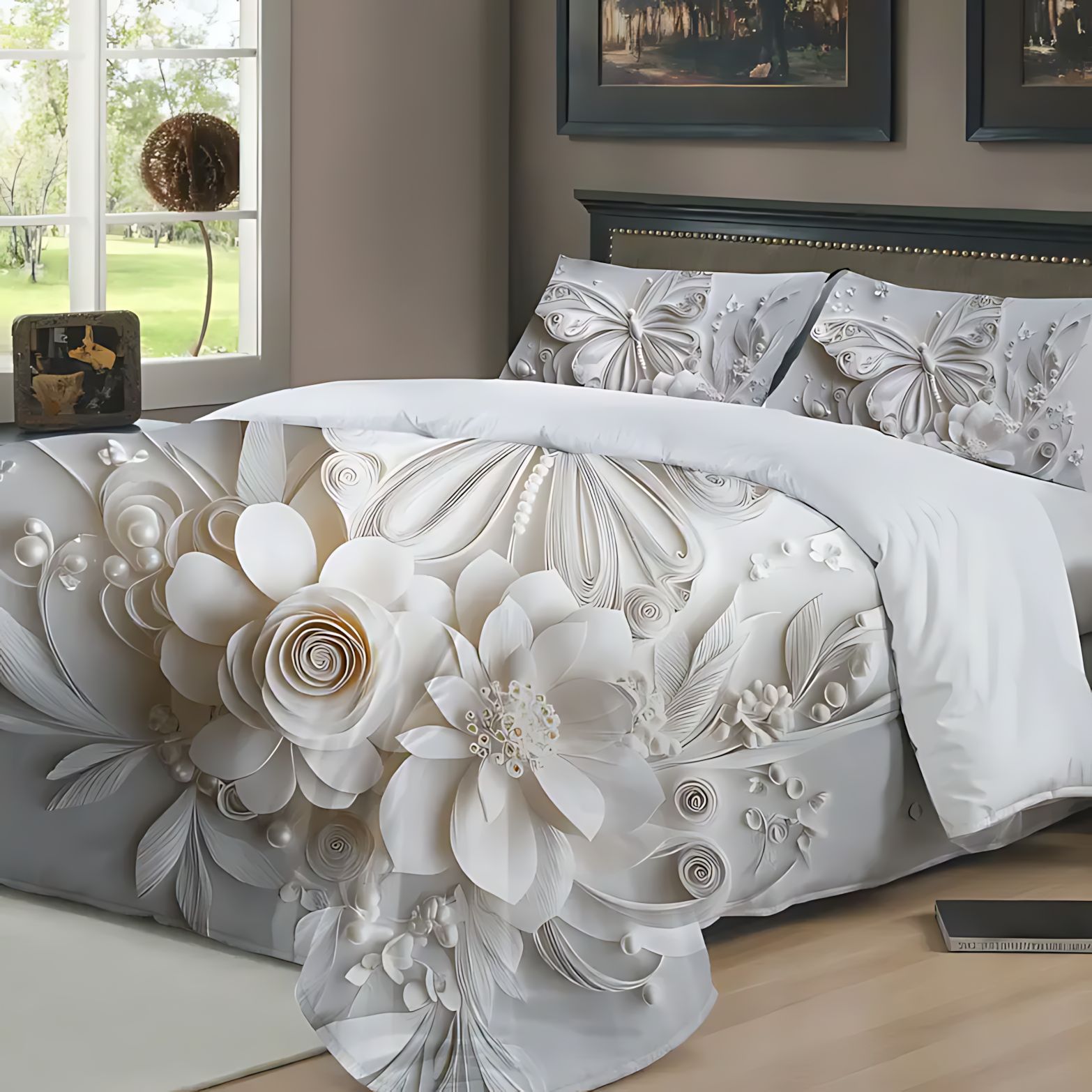 TEMU / JIT transfronterizo flores blancas y mariposas de alta definición digital impresión kit de edredón para diseñar