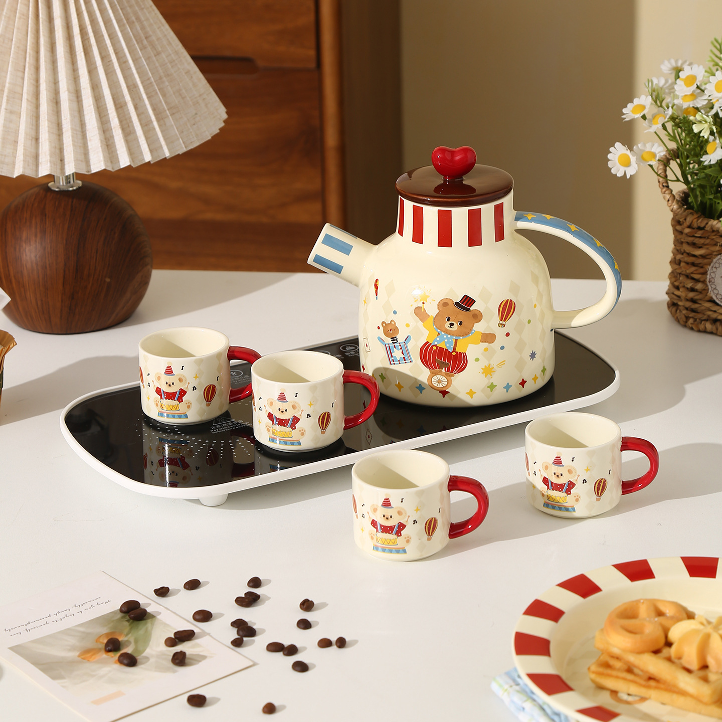 【서커스단】 1냄비 4컵 보온 패드 선물 세트