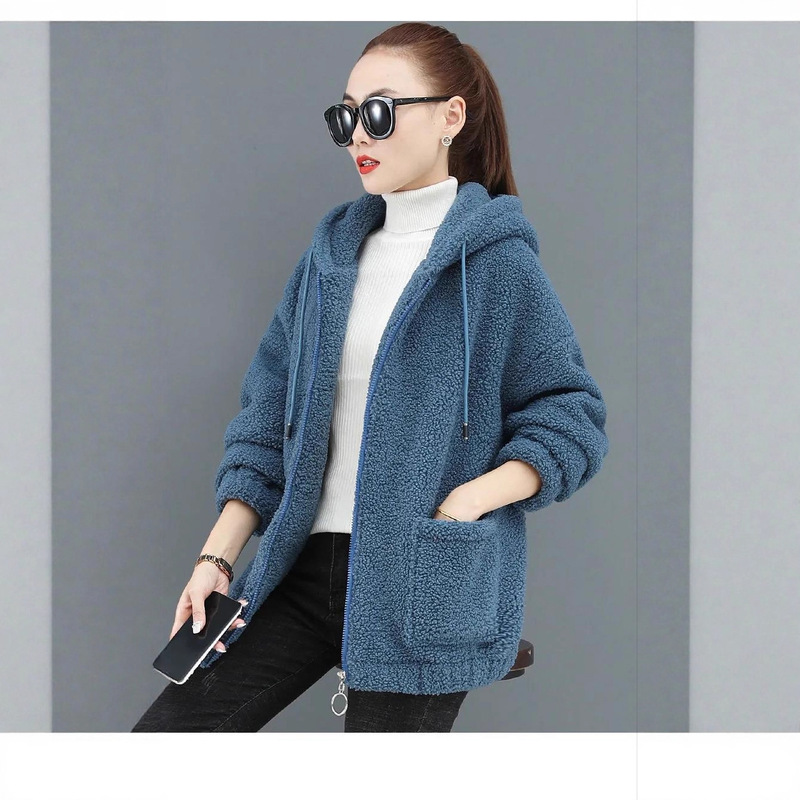Lamb Wool Sweatshirt for Women, Fleece-Lined and Thickened, 2026 New Autumn and Winter Loose Korean Style Zip-Up Cardigan, Teddy Fleece 082 Lamb Wool Sweatshirt for Women, Fleece-Lined and Thickened, 2026 New Autumn and Winter Loose Korean Style Zip-Up Cardigan, Teddy Fleece 082
