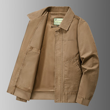 纯棉夹克外套男春秋新款男士翻领茄克衫上衣中年商务休闲男中老年