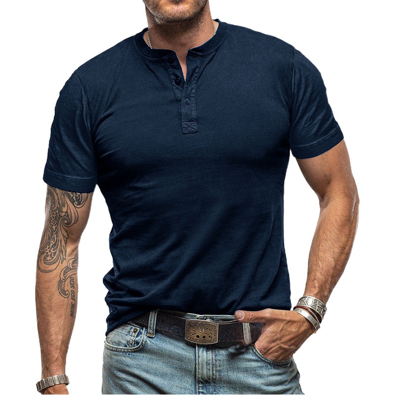 2024 verano europeo y americano hombres cuello redondo Camiseta de manga corta Comercio exterior hombres Henry camisa transfronteriza hombres camiseta superior