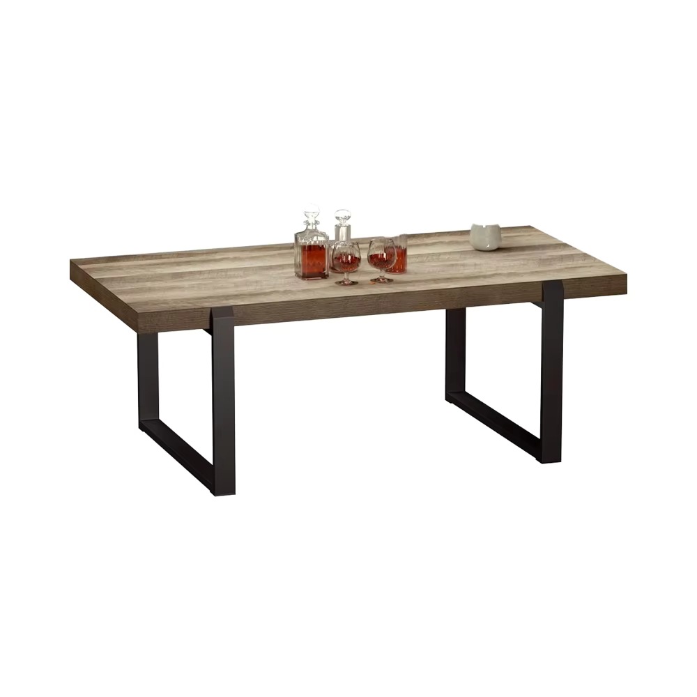 现代大尺寸耐用金属腿木板咖啡桌，带MDF贴面，适用于客厅