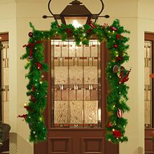 跨境热卖圣诞球红果圣诞藤条节日花环1.8/2.7米藤条发光装饰