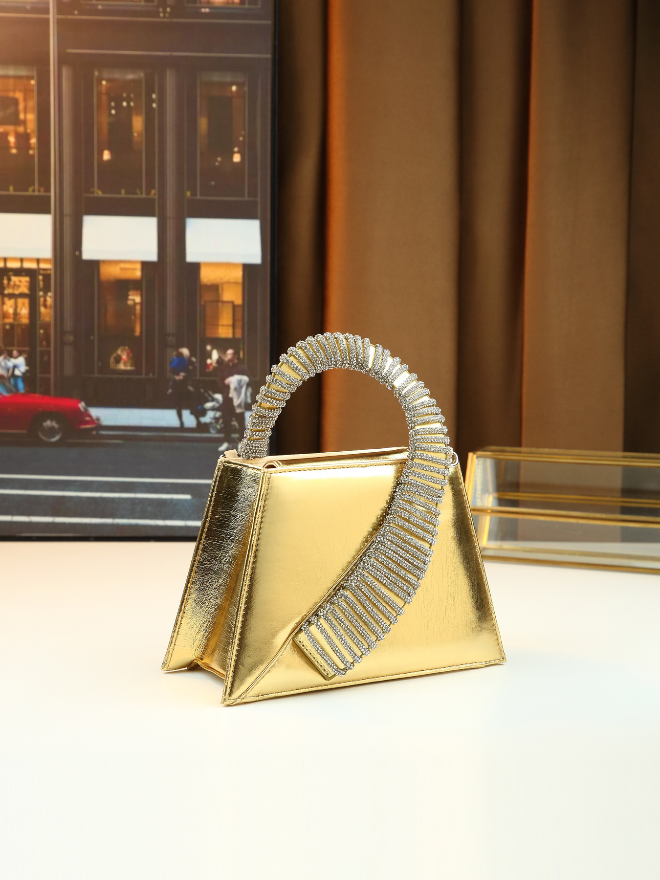Elegante borsa a mano di lusso tempestata di diamanti, borsa quadrata da donna finemente realizzata per feste, con catena, da portare a tracolla o a spalla._voghion.com