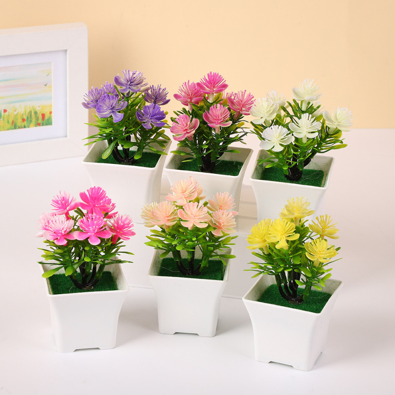 7 小さな梅の花シミュレーション鉢植え造花鉢植えプラスチック装飾造花家の装飾オフィスシミュレーション花|undefined