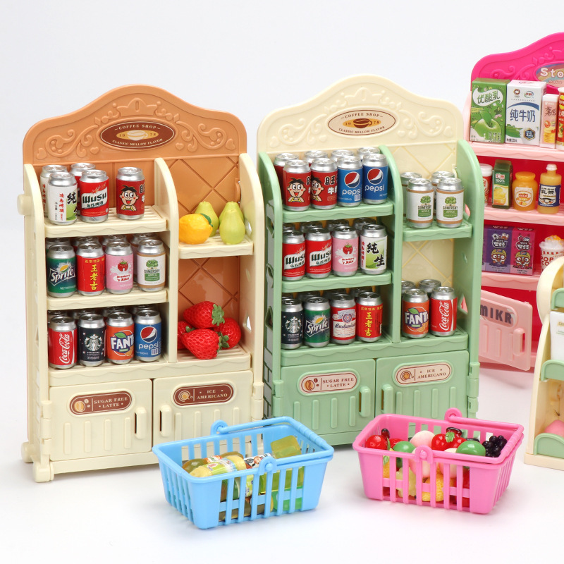 ミニシミュレーションスーパーマーケットの食料品棚、キャビネット、マイクロランドスケープデスクトップオーナメント、子供用ごっこ遊びおもちゃ|undefined