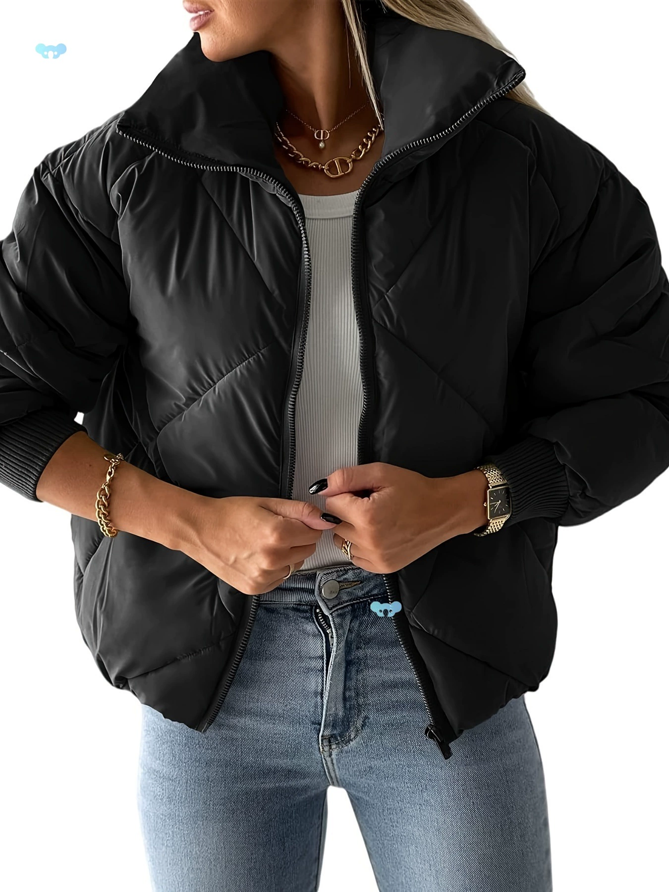 Women's Quilted Cropped Puffer Jacket Lightweight Warm Full