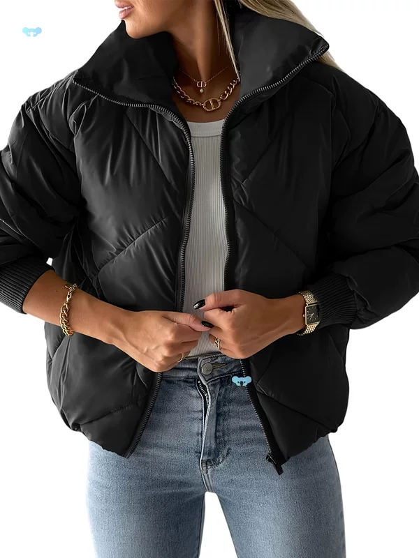 Women's Quilted Cropped Puffer Jacket Lightweight Warm Full