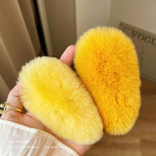 韩国ins真獭兔毛发夹超大可爱毛绒发卡皮草头饰BB夹网红毛毛夹子