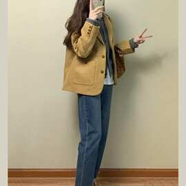 气质韩系西装呢子大衣女新款毛呢外套小个子赫本风感短款