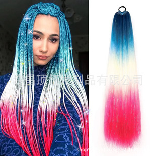 Wig Ponytail Female Long Straight Hair Dyed Gold Braid Popular New Fashion Gradient 27inch Braided Ponytail