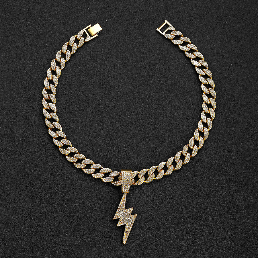 Europa y Estados Unidos de moda transfronteriza cool full diamond collar colgante relámpago hip-hop collar de cadena cubana image 7