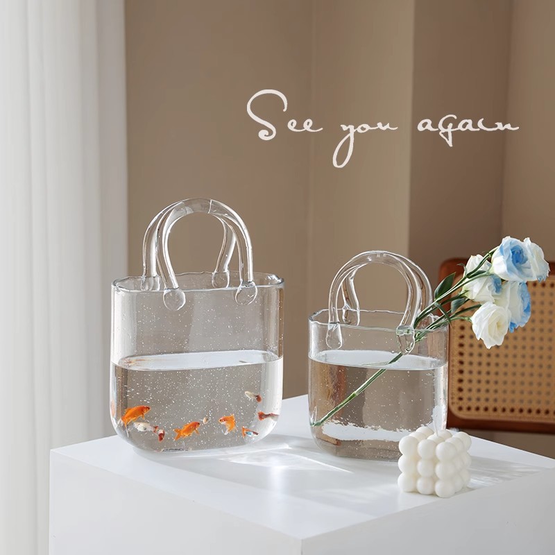 Scandinavian Handbag Glass Vase Fish Tank Transparent High-End Accessible Luxury Living Room Hydroponic Vessel Flower Arrangement Ornaments