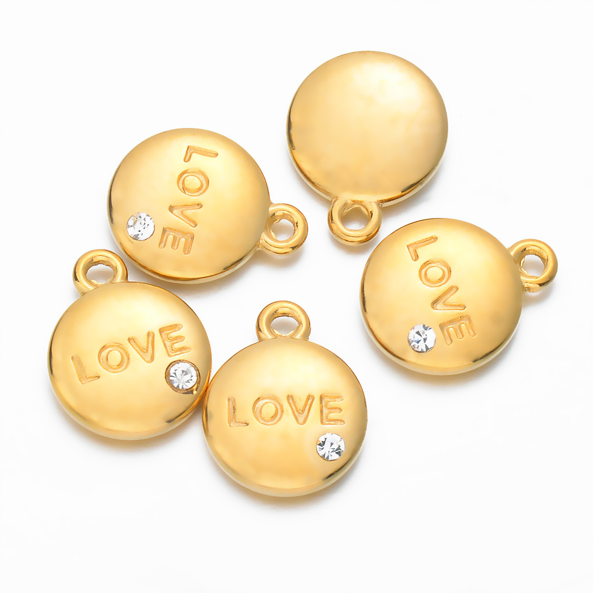 Zircon Inlay Material 5 PCS/Package Quantity 5 PCS/Package Stainless Steel Zircon Love Round Pendant
