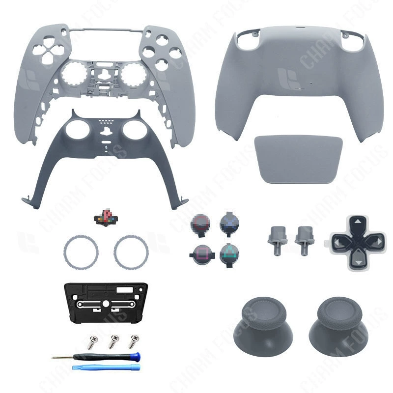 Корпус для контроллера PS5 двухцветный мягкий резиновый задний корпус, крышка, колпачок рычагa, 30-я годовщина серого, DIY ограниченный дизайн, ремонтные аксессуары