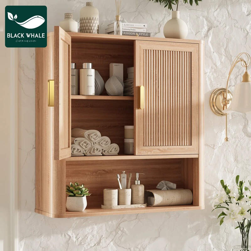 Wall-mounted bathroom cabinet, Nordic style panel furniture, bathroom storage cabinet, cross-border factory wholesale, open cabinet