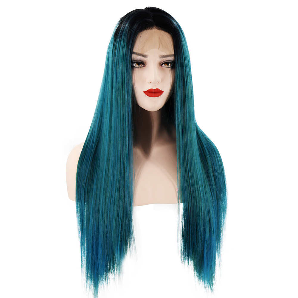 AliExpress peluca europea y americana Peluca de encaje frontal de las mujeres Peluca de gradiente de media longitud de encaje de pelo recto sombrerería ventas directas de la fábrica