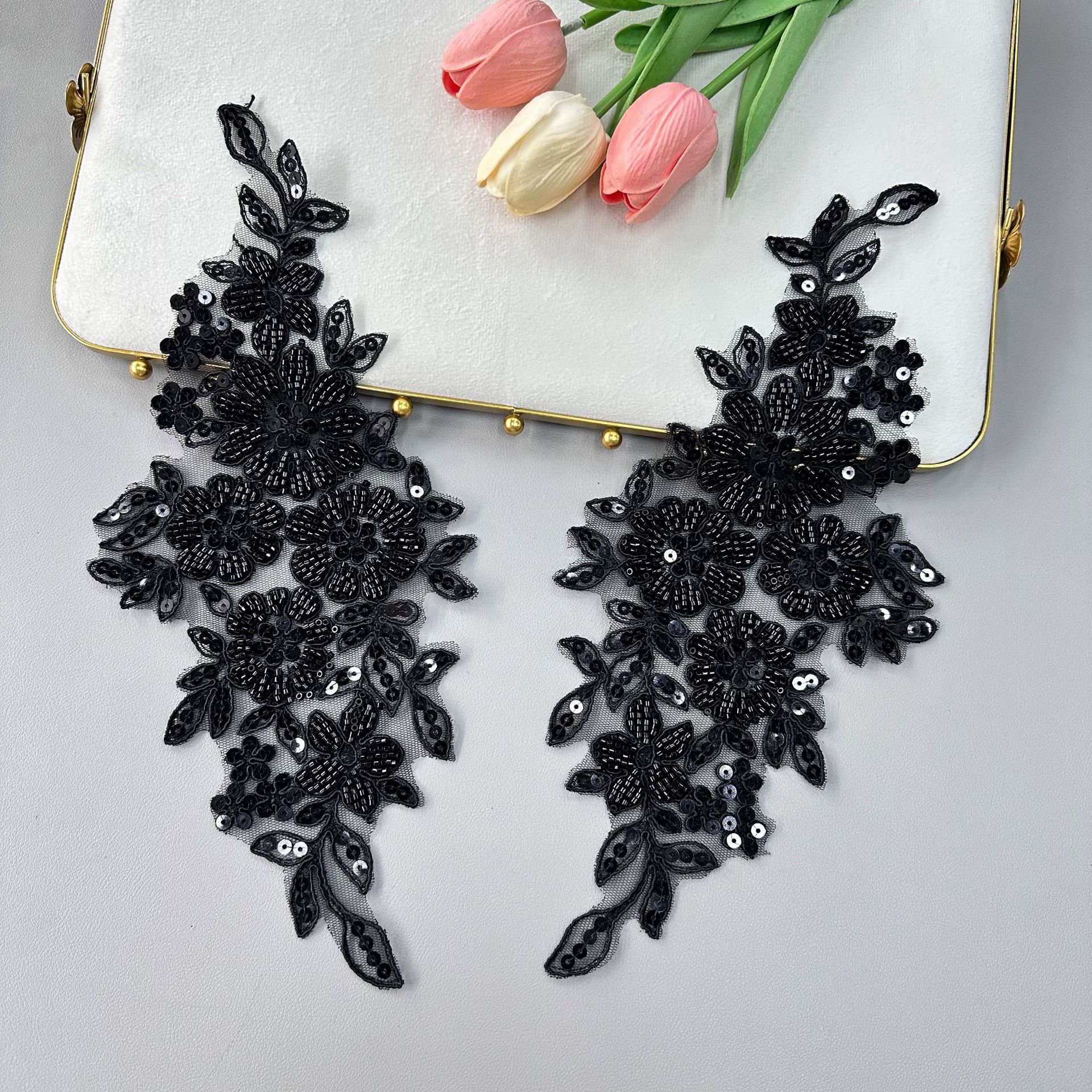 Clavos bordados sequillas flores calcomanías lujosas vestido de noche vestido de boda accesorios