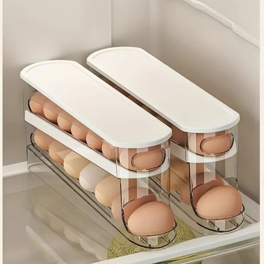 Organizador de Huevos Tipo Tobogán de Plástico PP, Portátil, para Refrigerador