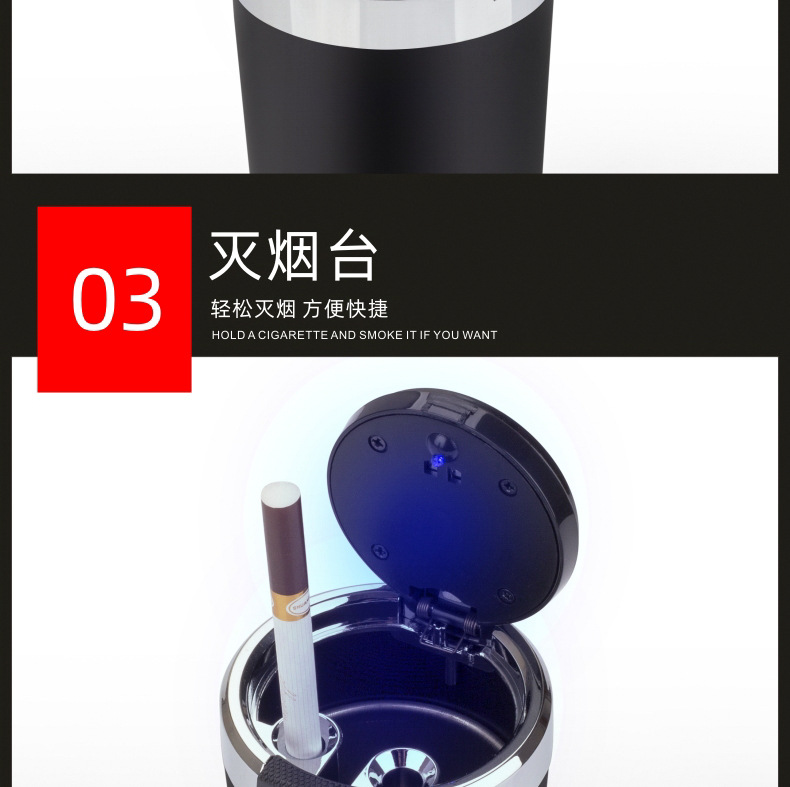 Cross-Border Car Ashtray Manufacturer Wholesale Personalized Car and Home Stainless Steel Inner Container Automotive Accessories with Flip Lid for Home Use