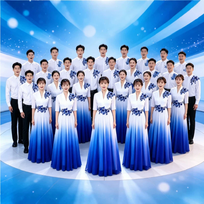 大合唱团演出服女长裙成人红歌朗诵中学生比赛表演服装指挥礼服