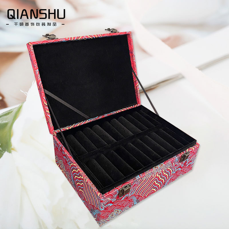 20位锦布首饰收纳箱翡翠玉镯箱手镯箱子金银手镯收纳箱复古首饰箱