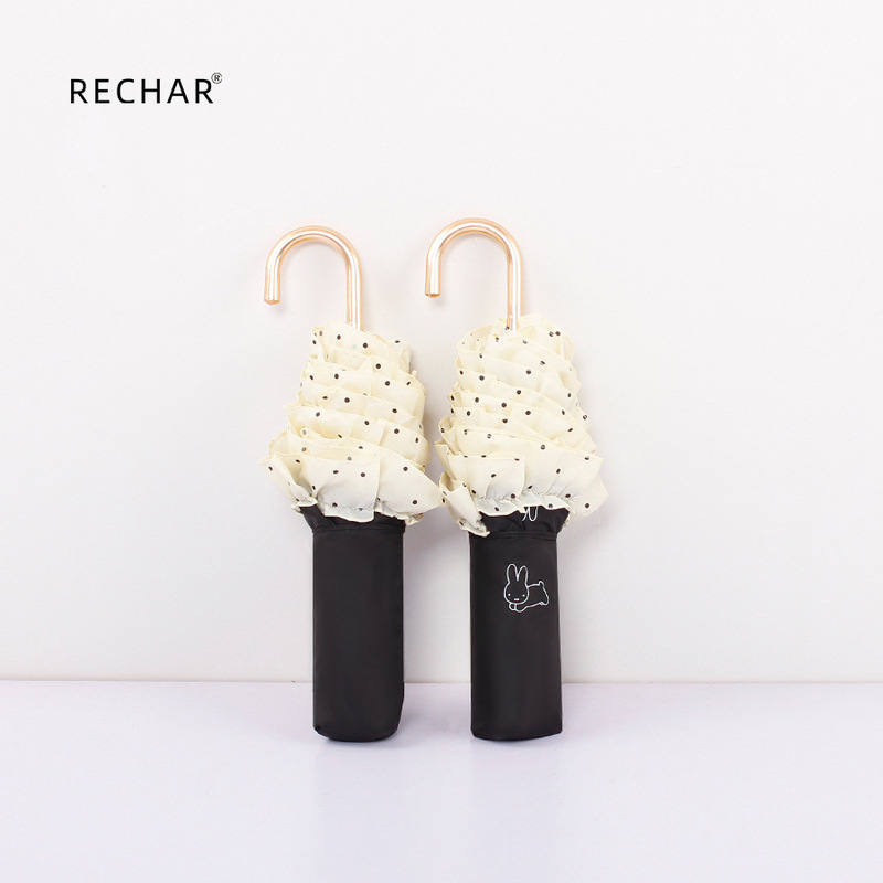 Japanese-Style New Sun Umbrella 70% off Small Curved Hook Lace Black Glue Sunscreen Umbrella for Sun and Rain, Ins Rabbit Sunshade Portable Umbrella