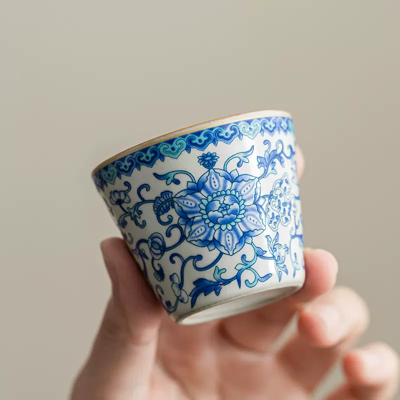 青花汝窑主人杯小号个人专用家用单个罗汉杯茶碗泡茶杯陶瓷品茗杯