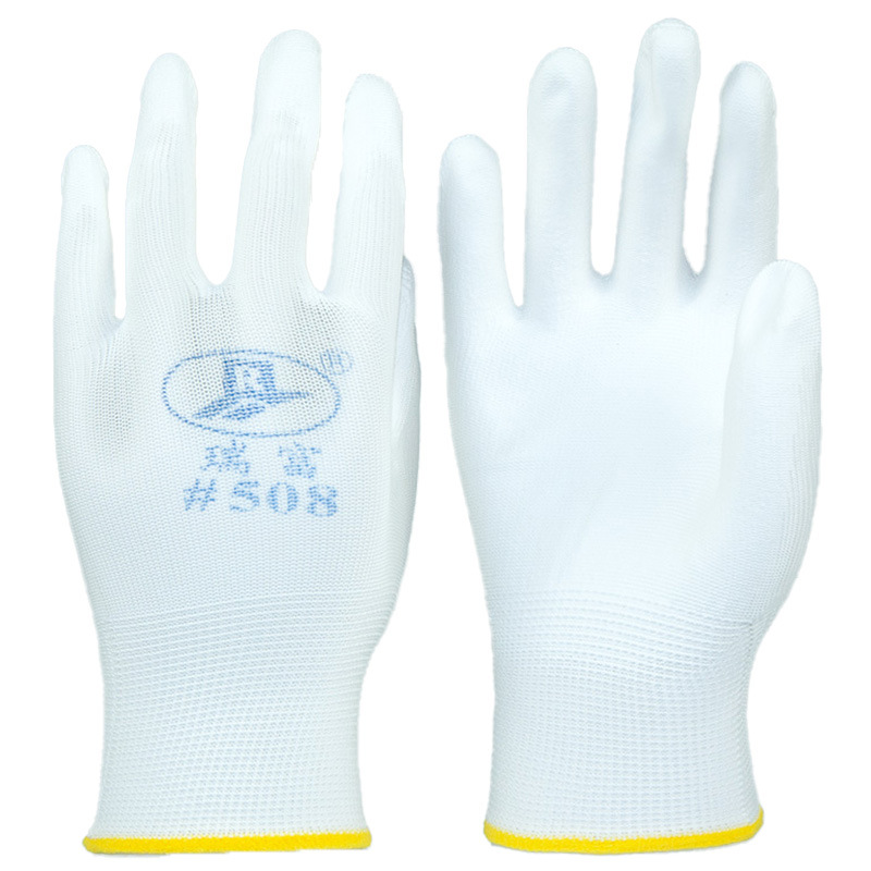 Ruifu # 508 guantes PU blancos recubiertos con recubrimiento antideslizante antiestático sin polvo delgados y transpirables y resistentes al desgaste Protección laboral