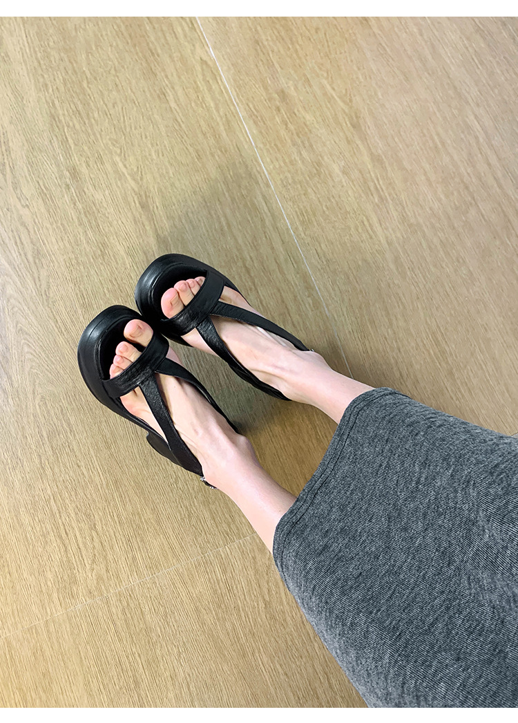 Sandal nữ đế dày da thật hở mũi gót xuồng 5 cm đi biển nhẹ êm — màu đen, màu trắng ngà chi tiết 14