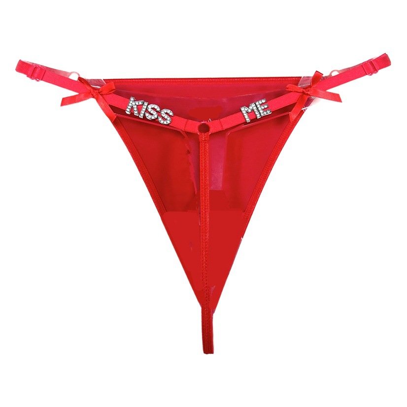 Ajustable europeo y americano oro rhinestone carta ropa interior sexy tentación discoteca Tanga de las mujeres una correa
