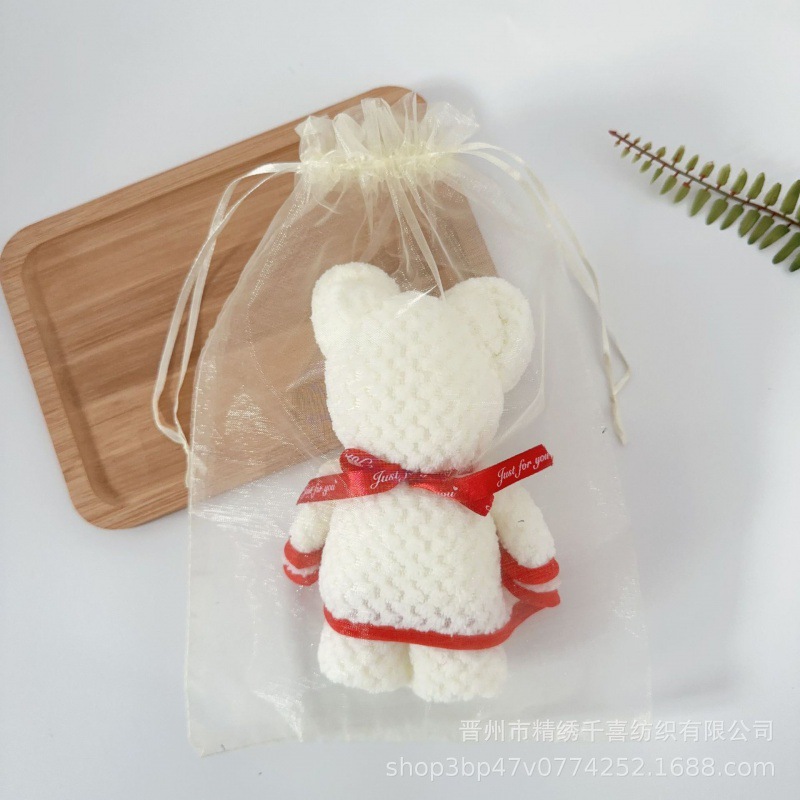 베이지 파인애플 체크무늬 곰돌이 + 메쉬백