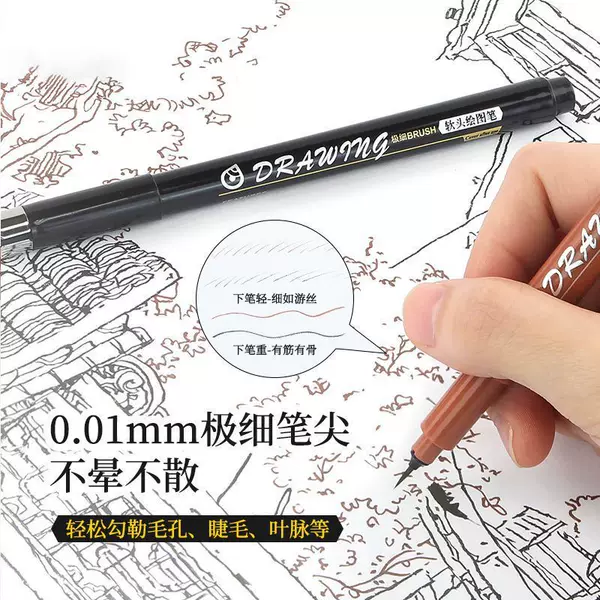 Ultra-fine soft-tip drawing pen, waterproof and smudge-proof, anime-style hand-painted needle-tip pen, comic line art pen, marker pen for outlining